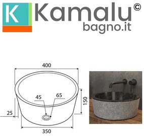 Kamalu - lavabo bango in marmo nero 40cm  litos-tn40