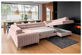 Divano angolare rosa allungabile/con contenitore (con penisola a destra/a U) Louis – ELTAP