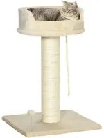 Albero Tiragraffi per Gatti 55x55x83 cm con Lettino e Pallina in Peluche e Sisal Beige