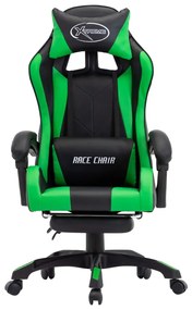 Sedia da gaming con poggiapiedi verde e nera in similpelle