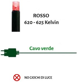 Catenaria Natalizia LED 11.6m IP65 Cavo VERDE Luce ROSSO Colore Rosso 620 - 625 °K