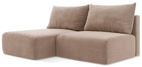 Divano angolare marrone chiaro allungabile/con contenitore (con penisola a sinistra) Kalena – Makamii