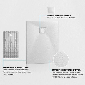 Piatto doccia 90x90 semicircolare bianco pietra in resina riducibile Agorà