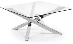 Kave Home - Tavolino Kamido 90 x 90 cm piano vetro gambe metallo