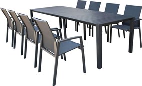 ARIZONA - set tavolo in alluminio cm 100 x 51,50/104/156/208/260 x 74 h con 8 poltrone Lotus