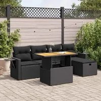 Set Divano da Giardino 6 pz con Cuscini Nero Polyrattan Acacia 3328021