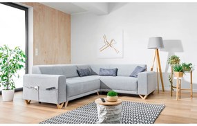 Divano angolare grigio chiaro allungabile e con contenitore (con penisola a destra/a L) Classy Sophie – Miuform