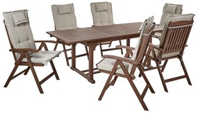 Set da giardino con 6 sedie legno di acacia scuro con cuscini grigio talpa AMANTEA Beliani