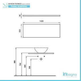 Mensolone sospeso 140 cm rovere miele per lavabi da appoggio serie Master