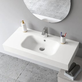 Lavabo sospeso mineralmarmo 100x46 cm bianco opaco design moderno