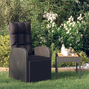 Sedia da giardino reclinabile con cuscino in polyrattan nero