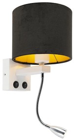 Lampada da parete moderna bianca con paralume in velluto nero - Brescia