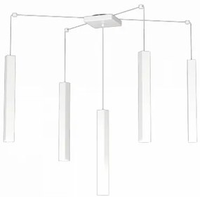 Square tube sospensione 5 luci bianco cavo cm.250 con base 1173-s5-bi