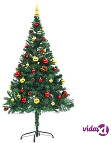 vidaXL Albero di Natale Artificiale con Palline e LED Verde 150 cm