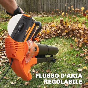 Soffiatore 3-in-1 con Funzione Aspiratore Trituratore per Foglie 3000W in PP e Tessuto Nero e Arancione...