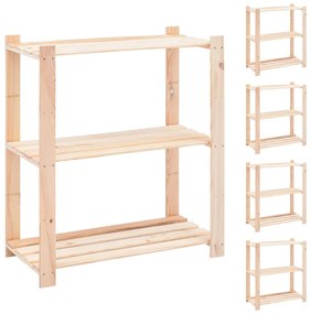 Scaffali A 3 Livelli 5 Pz 80x38x90 Cm İn Massello Pino 150 Kg /