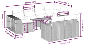 Set divani da giardino 11 pz con cuscini in polyrattan grigio