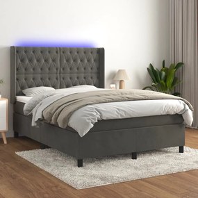 Letto A Molle Con Materasso E Led Grigio Scuro 140x190 Cm /