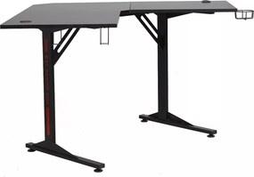 Scrivania angolare B-219 in MDF nero e struttura in metallo – con supporto cuffie e portabicchiere
