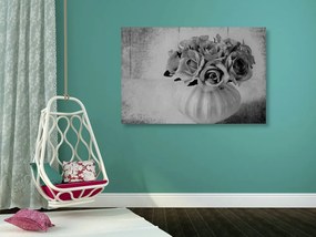 Stampa su tela – Rose nel vaso in bianco e nero