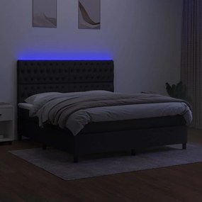 Letto a molle con materasso e led nero 180x200cm in tessuto