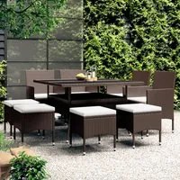 Set da Pranzo da Giardino in Polyrattan 9 pz Marrone 3058351