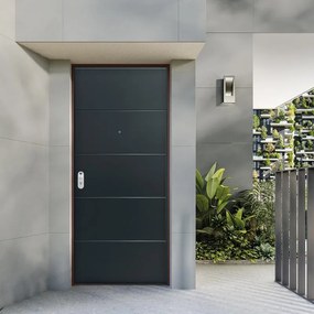 Porta blindata DI.BI. Titan L 85 x H 210 cm in PVC antracite/bianco, apertura spingere a destra, falso telaio incluso