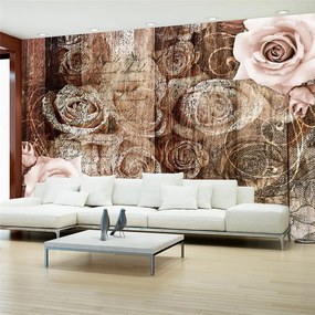 Fotomurale  Old Wood & Roses  Colore Rosa, Dimensioni e Misure 100x70