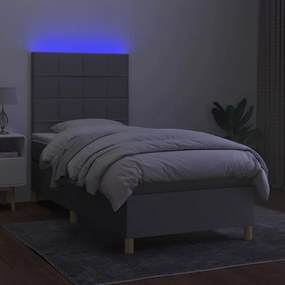 Letto a molle materasso e led grigio chiaro 80x200 cm tessuto