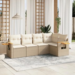 Set divano da giardino 5 pz con cuscini beige in polyrattan