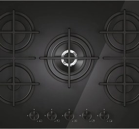 Piastra di cottura a gas 5 fuochi L 75 cm CVG6BR4WTW VETRO WH CANDY nero