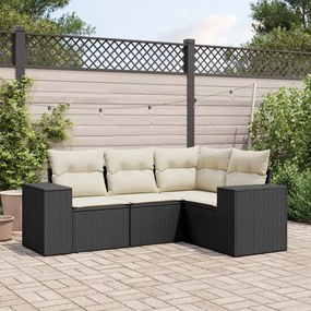 Set divani da giardino 4 pz con cuscini nero in polyrattan