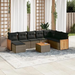 Set divano da giardino 9 pz con cuscini grigio in polyrattan