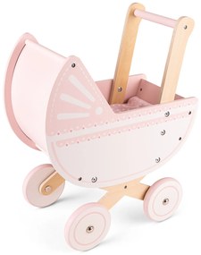 Passeggino per bambole in legno con coperta e cuscino - rosa