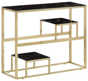 Tavolino Consolle Dorato Acciaio Inossidabile E Vetro Temperato /