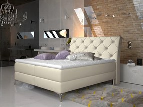 Letto matrimoniale boxspring Positano - 180 x 200 cm , Ecopelle bianco panna