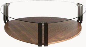 Tavolino da salotto con piano in vetro e ripiano dalla forma organica Maki