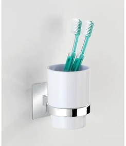 WENKO 23847800-Portaspazzolini TURBO-LOC QUADRO ED. 7x9,5 cm lucido cromo/bianco