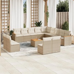 Set divani da giardino 14pz con cuscini in polyrattan beige