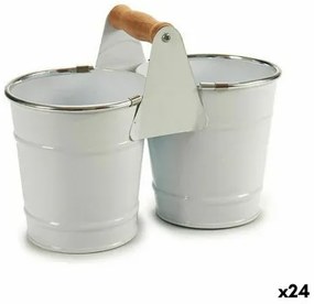 Vaso Doppia Bianco Argentato Legno Zinco 20 x 15 x 10,2 cm (24 Unità)