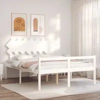 Giroletto con Testiera Bianco 140x190 cm in Legno Massello 3195527