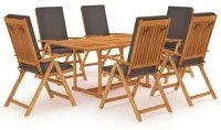 Set da Pranzo da Giardino 7 pz con Cuscini Grigi Legno di Teak cod mxl 48398