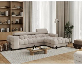 Divano angolare beige allungabile/con contenitore (con penisola a destra/con chaise lounge) e rivestimento in velluto Felro – ELTAP