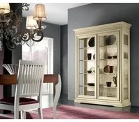 Vetrina 2 porte shabby chic avorio in legno l.165 x p.50 h.215