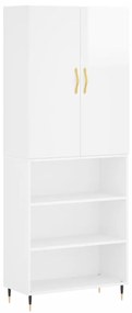 Credenza Bianco Lucido 69,5x34x180 cm in Legno Multistrato