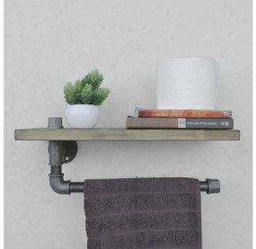 Mensola da parete con porta asciugamani BORURAF 16x40 cm abete/nero