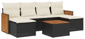 Set divani da giardino con cuscini 7pz nero polyrattan