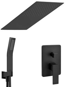 Set doccia incasso Kubo nero opaco con soffione a muro 25x52 e kit doccia