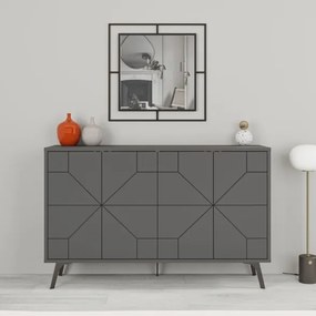 Madia Moderna 4 Ante 123 Cm Design Geometrico Piedi Metallici Dune Antracite