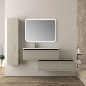 Mobile da bagno 140 cm sospeso moderno rovere sbiancato Slide